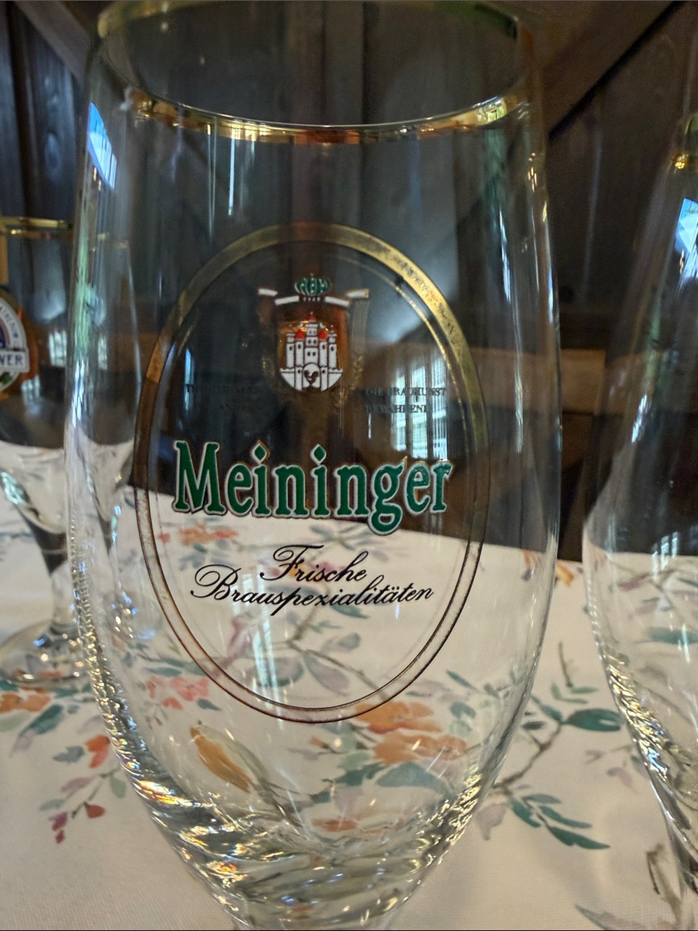 German beer Meininger vintage Gold-Rim Beer Glass - Set of 2